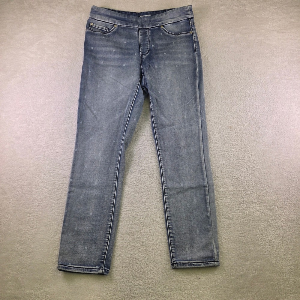 Polka Dot Print Faded Blue Denim Straight Leg Jeans Five Pocket Size 8